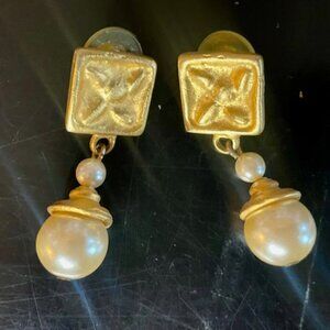 Vintage Marcy Feld Faux Pearls Earrings Signed